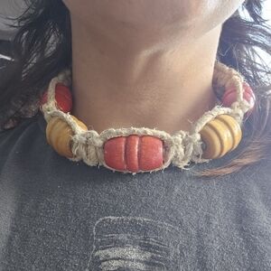 Orange and Yellow Beaded Hemp Necklace